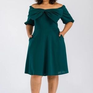 Chic Teal Off-Shoulder Midi Dress